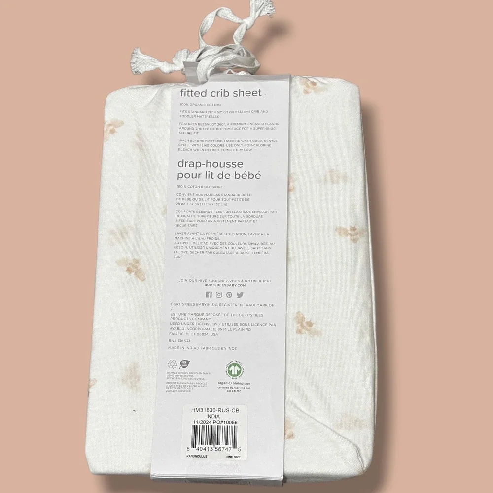 Burt's Bees Baby Organic Cotton Fitted Crib Sheet Honeybee Ranunculus